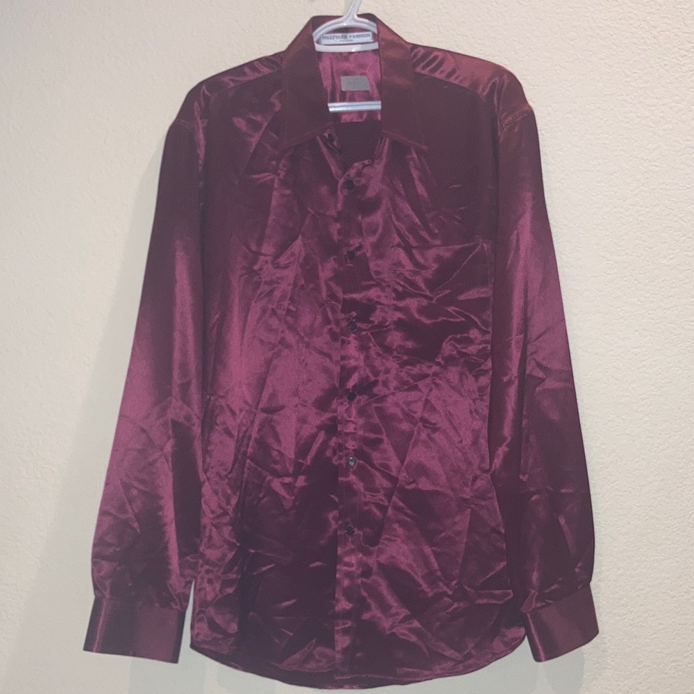 Handmade in Thailand, Burgundy Satin Long Sleeve Shirt